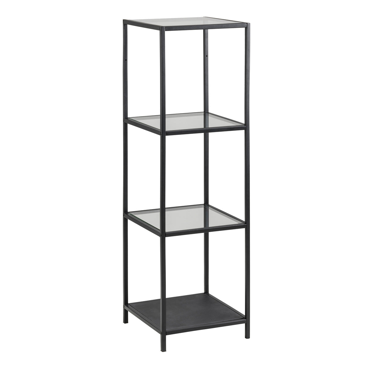 Metal Bookcase Narrow With 3 Glass Shelves - Seaford