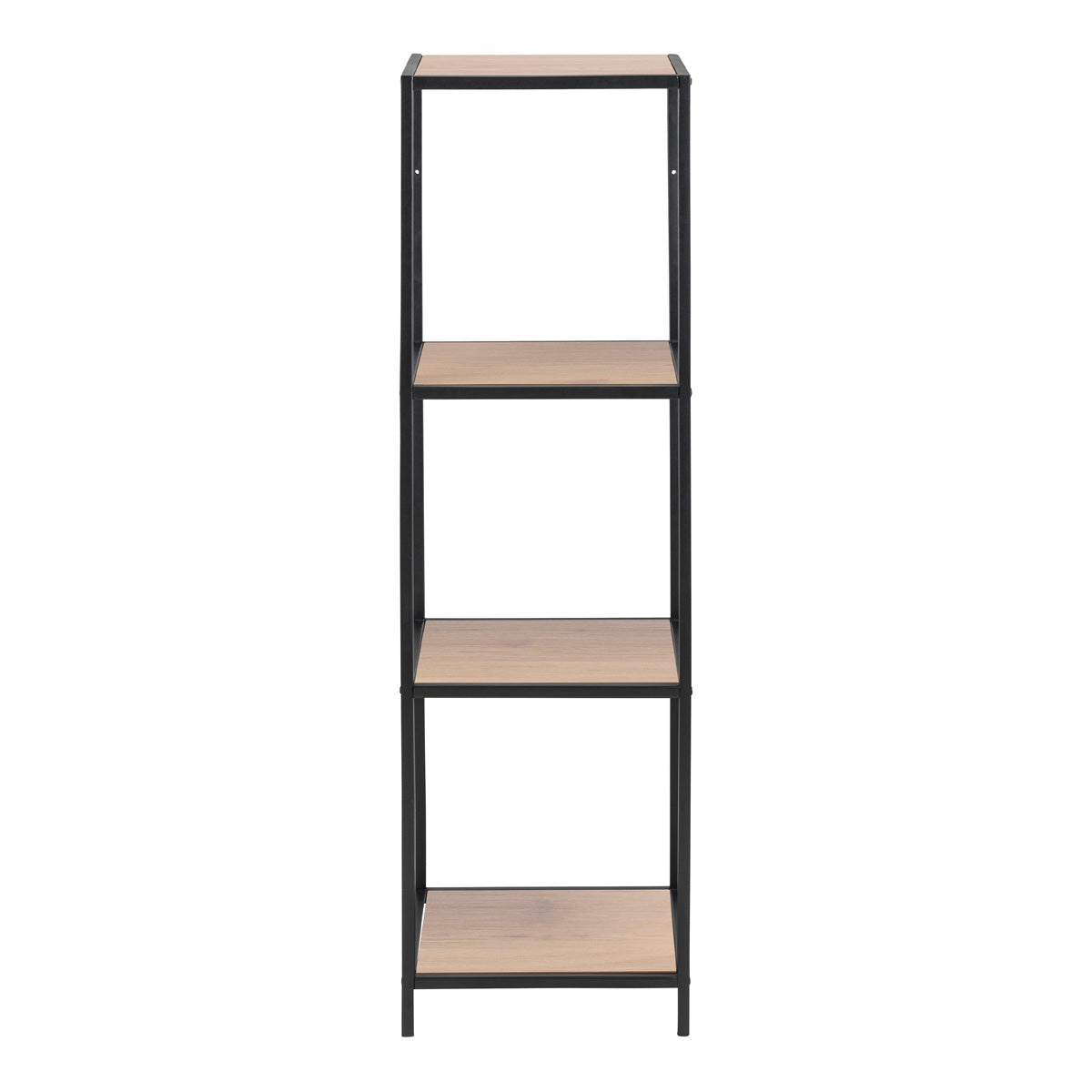 Metal Bookcase Narrow With 3 Wooden Shelves - Seaford