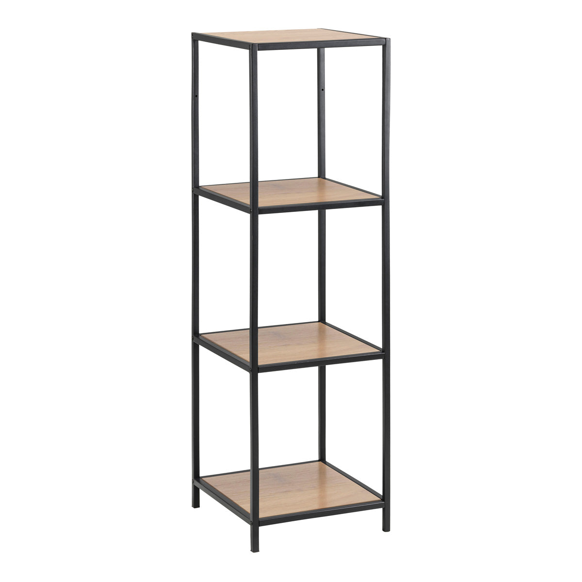 Metal Bookcase Narrow With 3 Wooden Shelves - Seaford