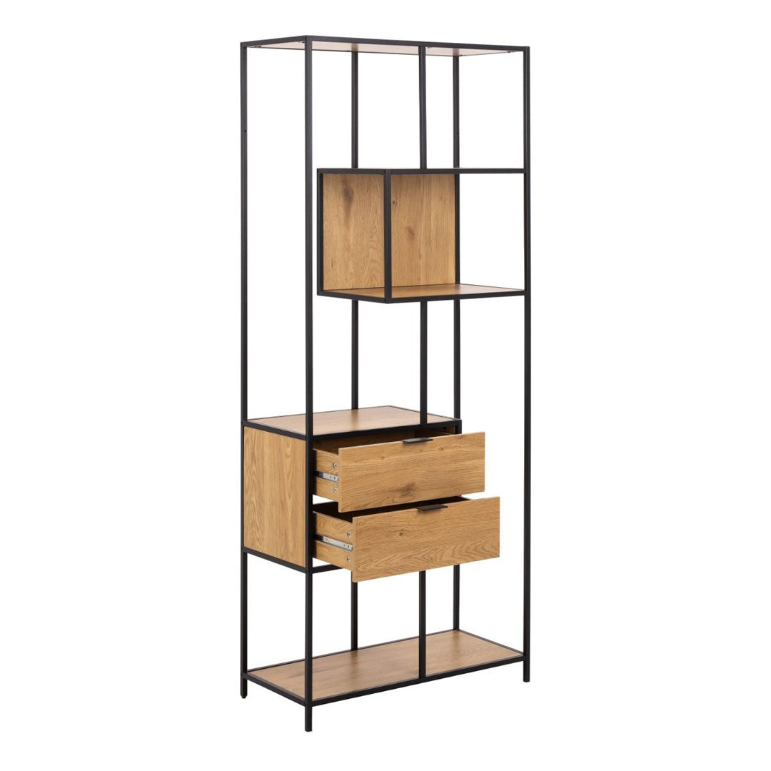 Metal Bookcase Tall With 4 Shelves And 2 Drawers - Seaford