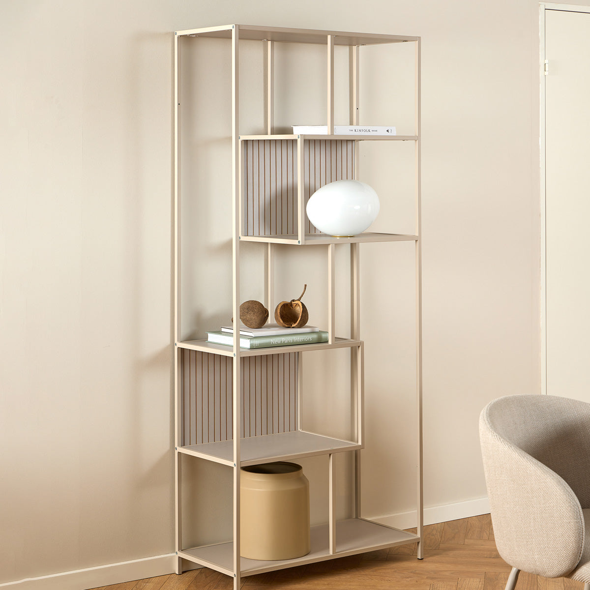 Metal Bookcase Tall With 5 Wooden Shelves - Seaford