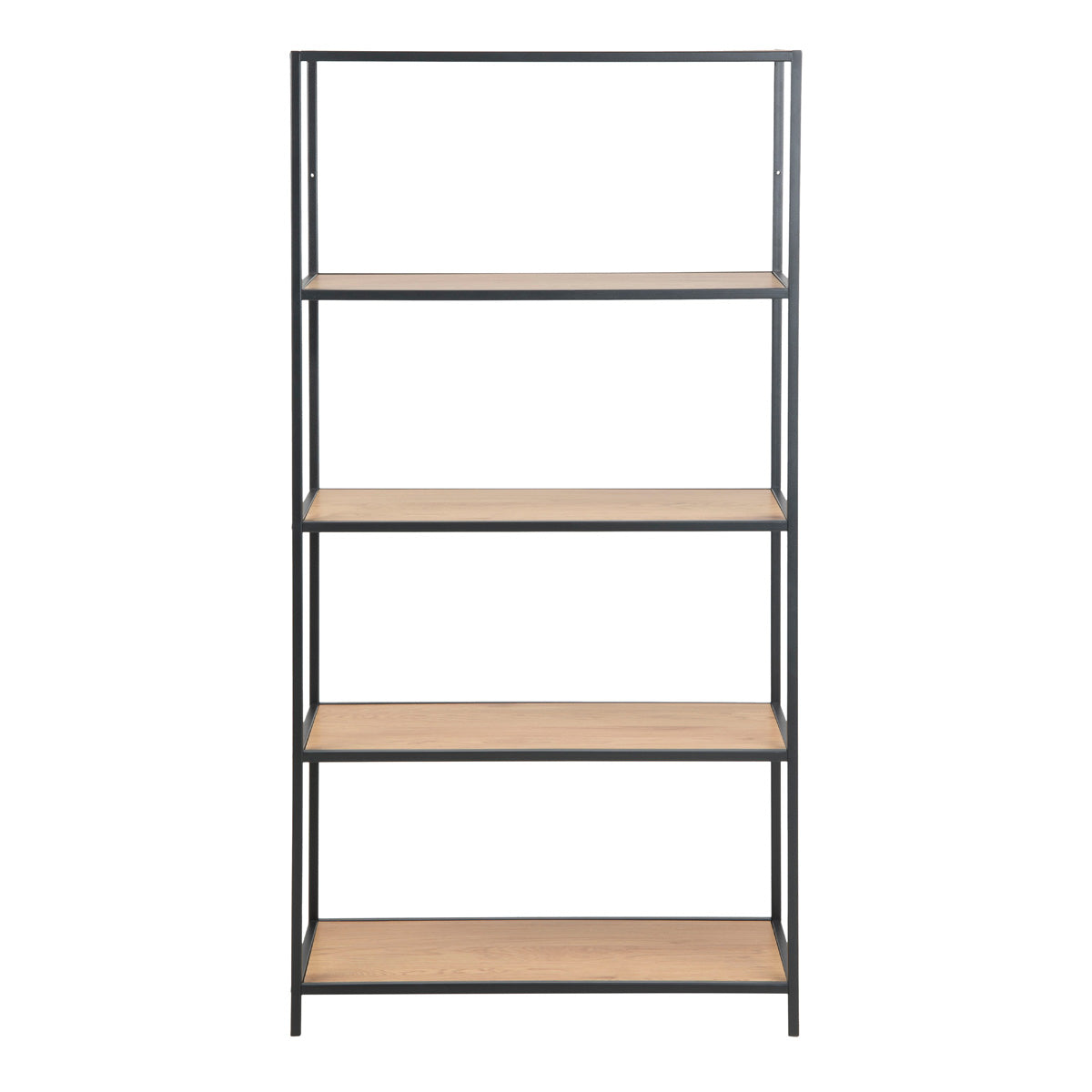 Metal Bookcase Tall in Black With 4 Shelves - Seaford