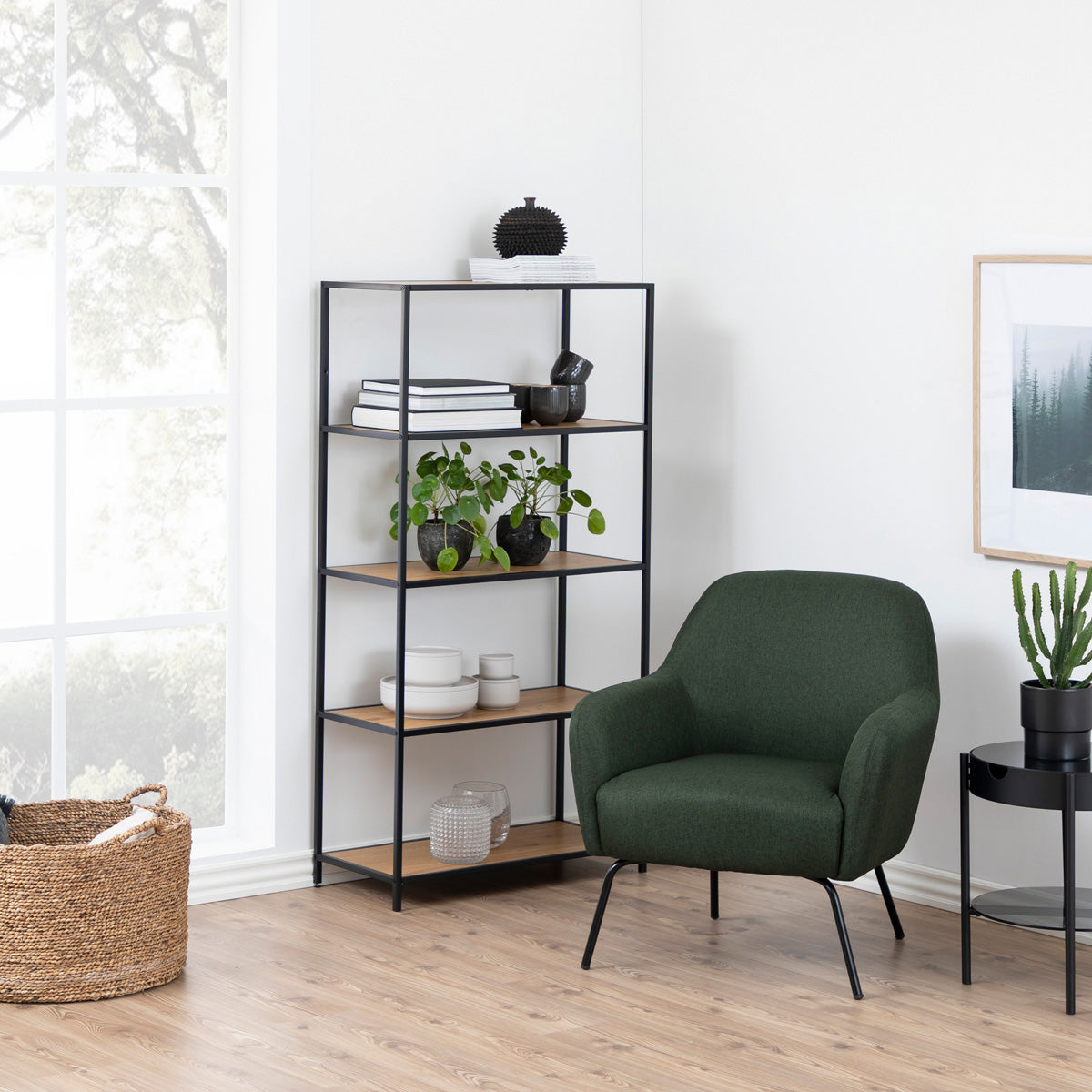 Metal Bookcase Tall in Black With 4 Shelves - Seaford