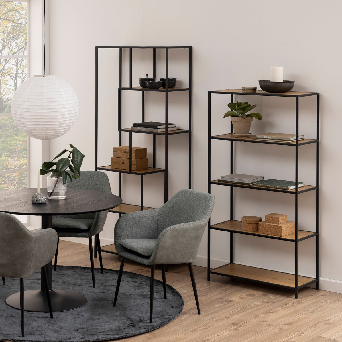 Metal Bookcase Tall in Black With 4 Shelves - Seaford