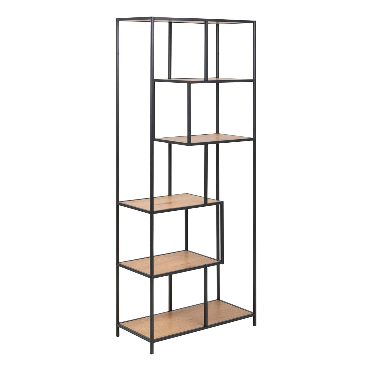 Metal Bookcase Tall in Black With 5 Shelves - Seaford