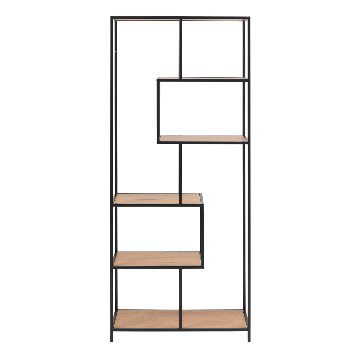 Metal Bookcase Tall in Black With 5 Shelves - Seaford