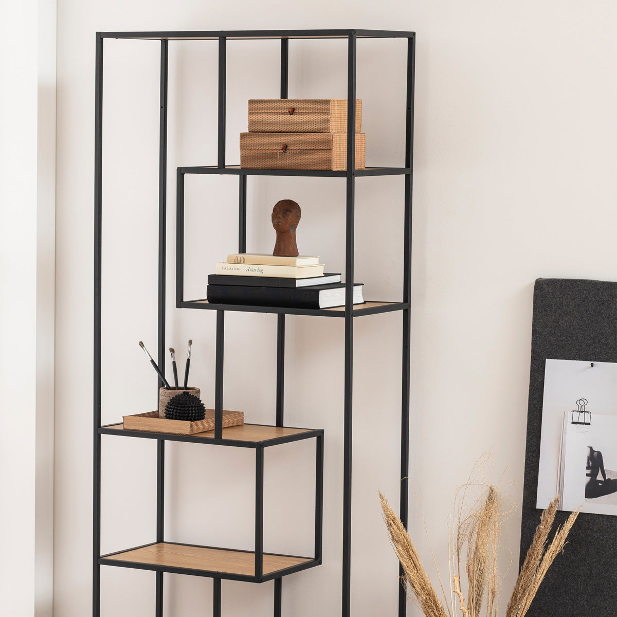 Metal Bookcase Tall in Black With 5 Shelves - Seaford