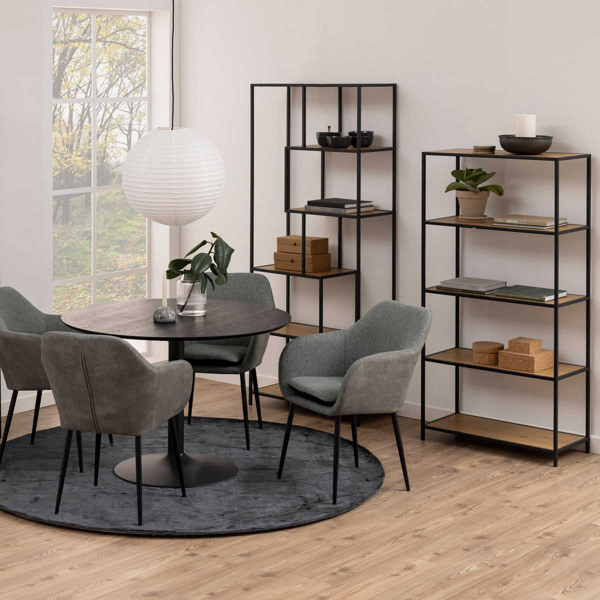 Metal Bookcase Tall in Black With 5 Shelves - Seaford