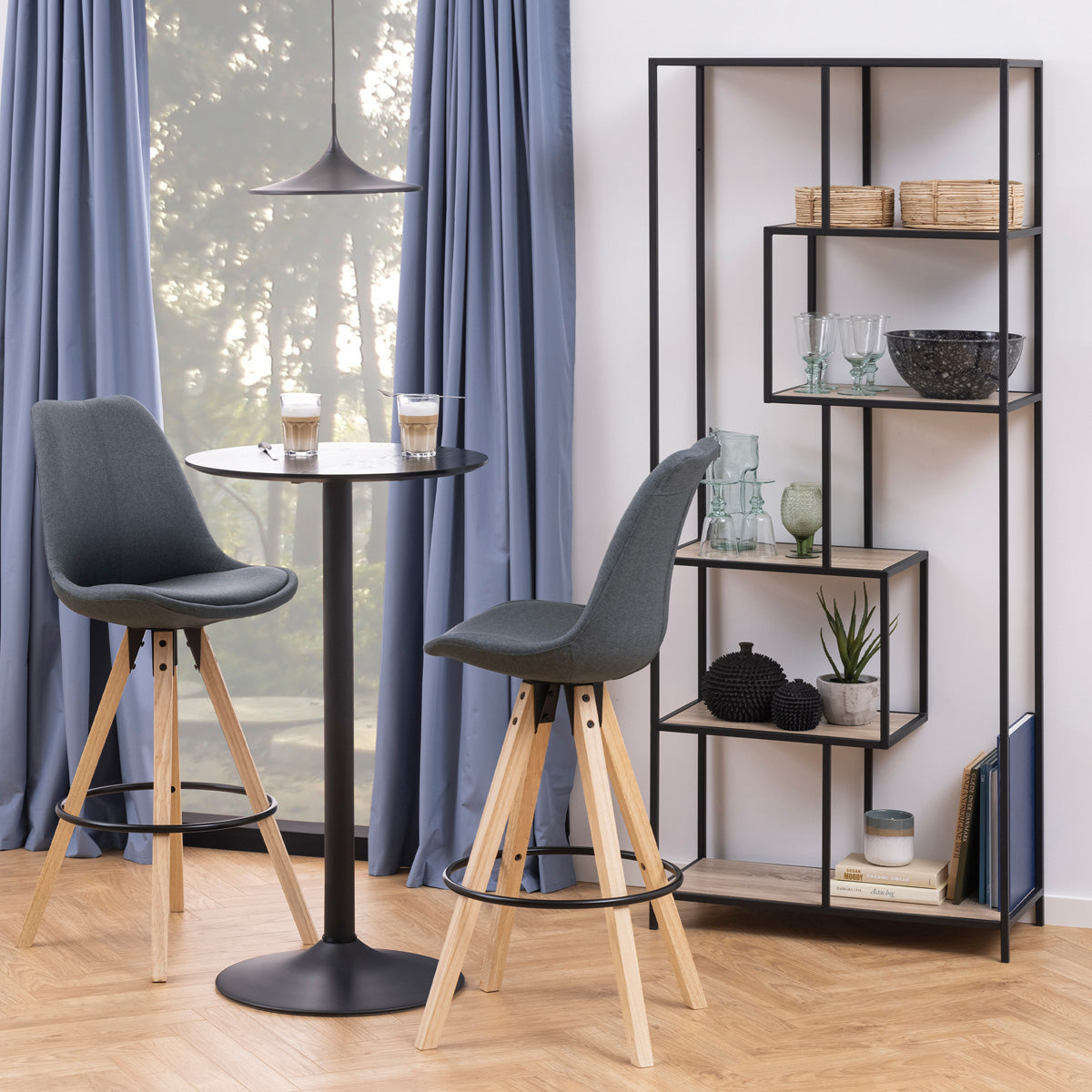 Metal Bookcase Tall in Black With 5 Shelves - Seaford