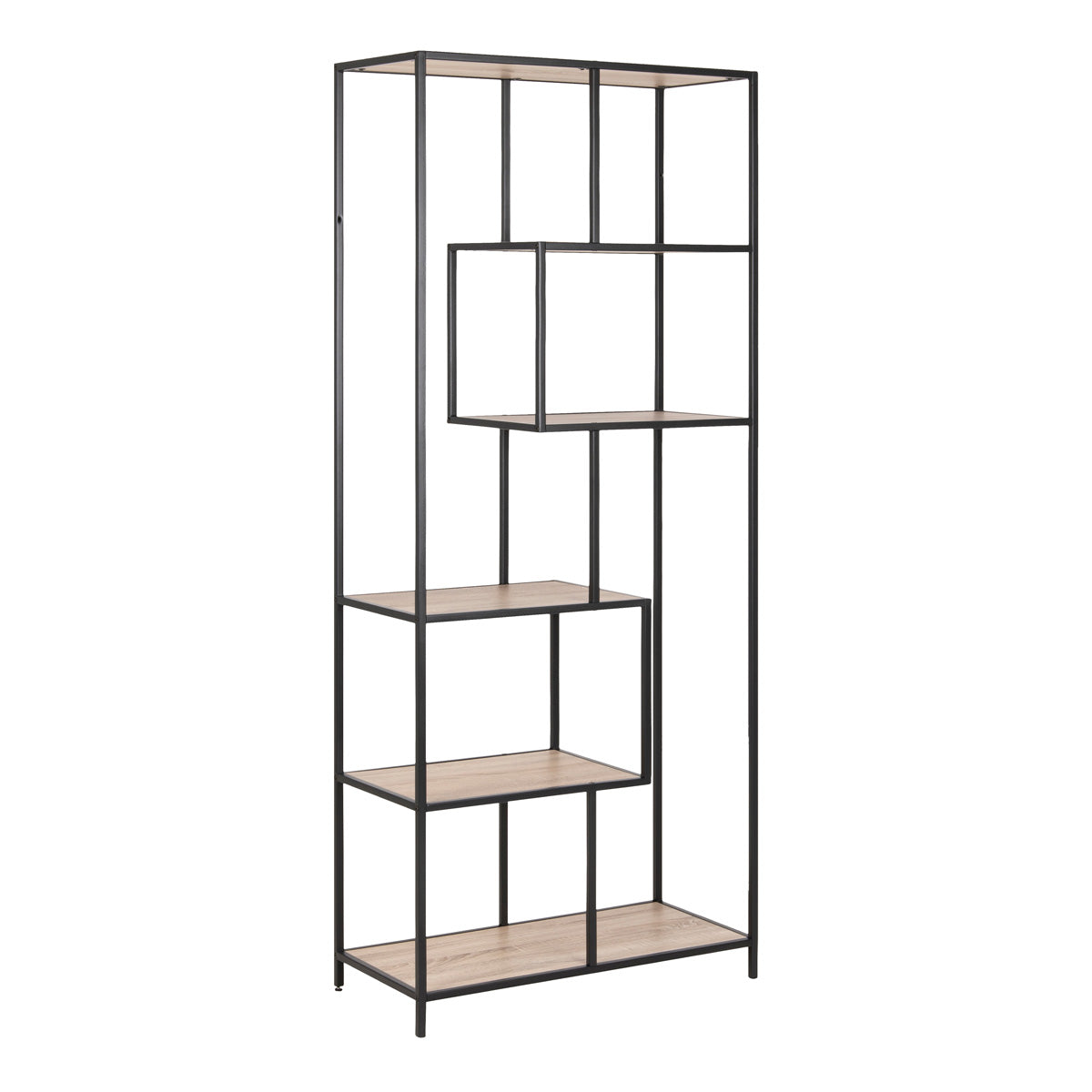 Metal Bookcase Tall in Black With 5 Shelves - Seaford