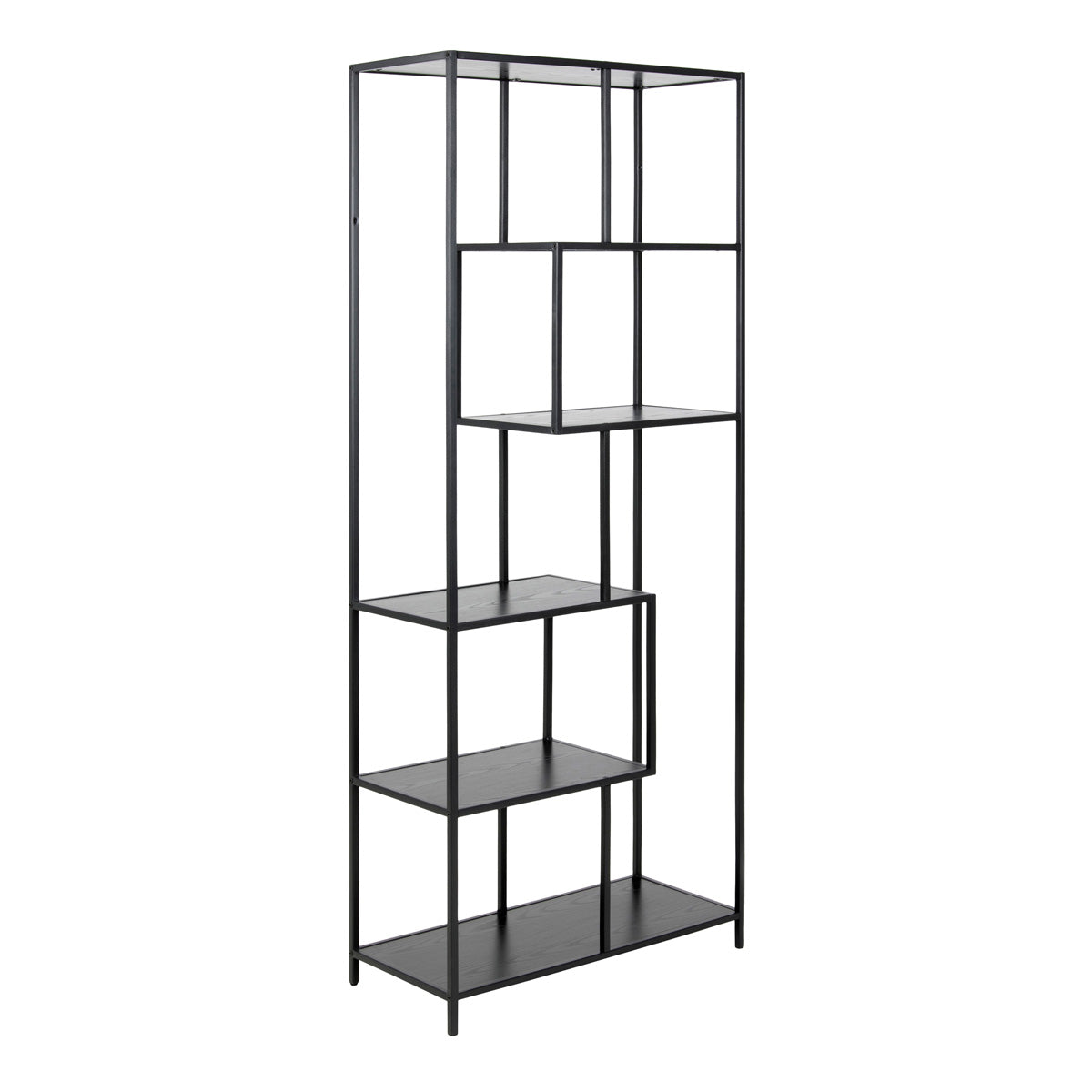 Metal Bookcase Tall in Black With 5 Shelves - Seaford