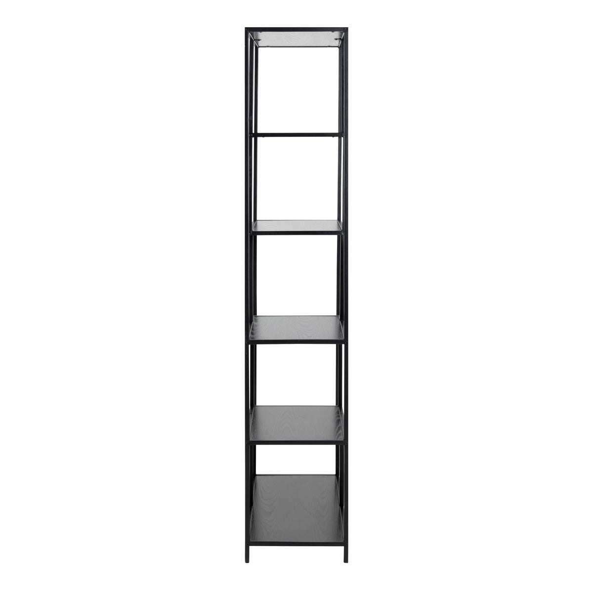 Metal Bookcase Tall in Black With 5 Shelves - Seaford