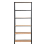 Metal Bookcase Tall in Black With 5 Wooden Shelves - Seaford