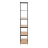 Metal Bookcase Tall in Black With 5 Wooden Shelves - Seaford