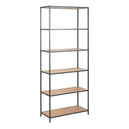 Metal Bookcase Tall in Black With 5 Wooden Shelves - Seaford