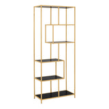 Metal Bookcase Tall in Gold With 5 Shelves - Seaford