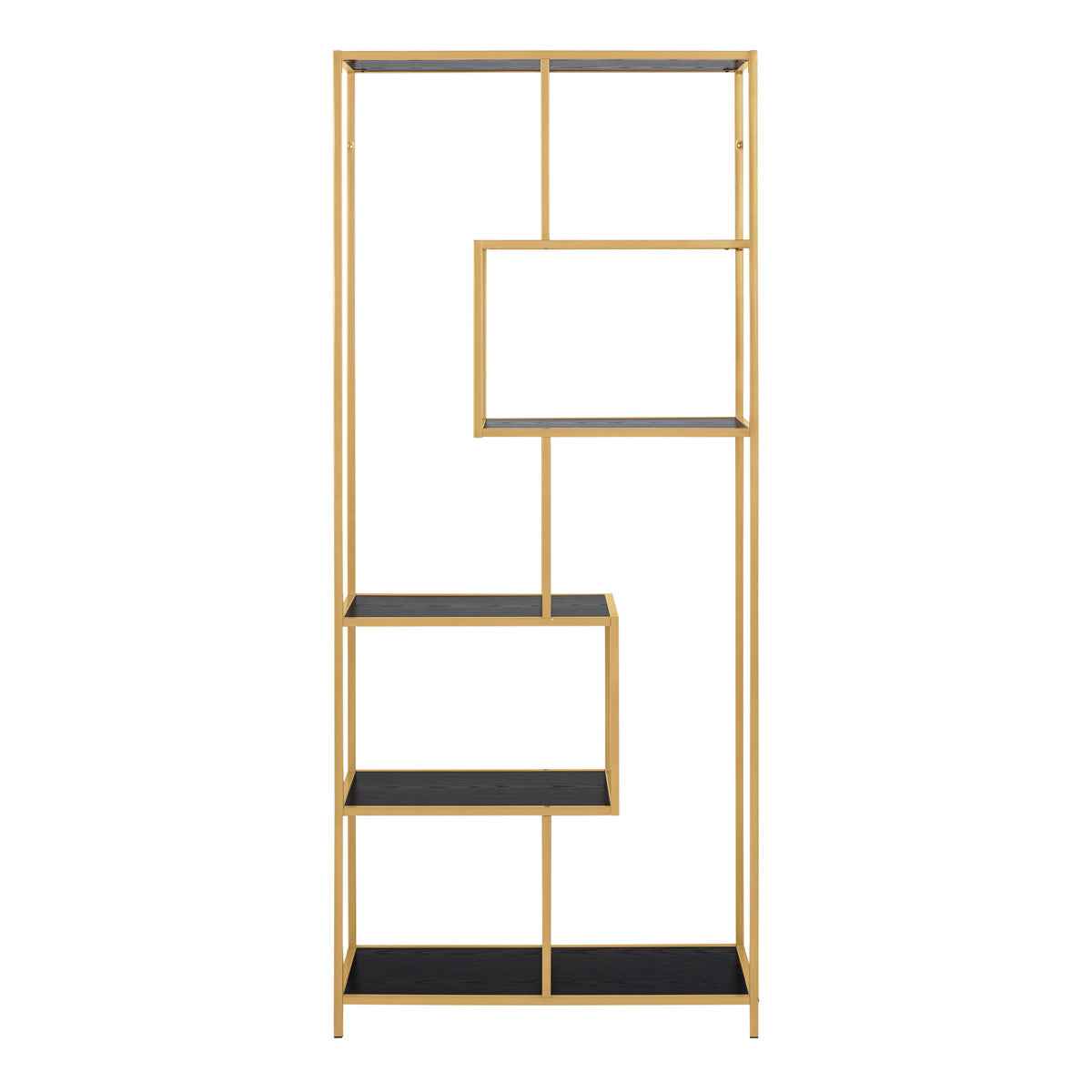 Metal Bookcase Tall in Gold With 5 Shelves - Seaford