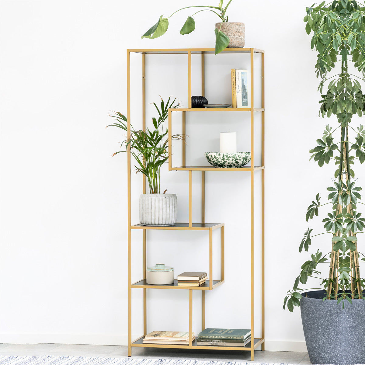 Metal Bookcase Tall in Gold With 5 Shelves - Seaford