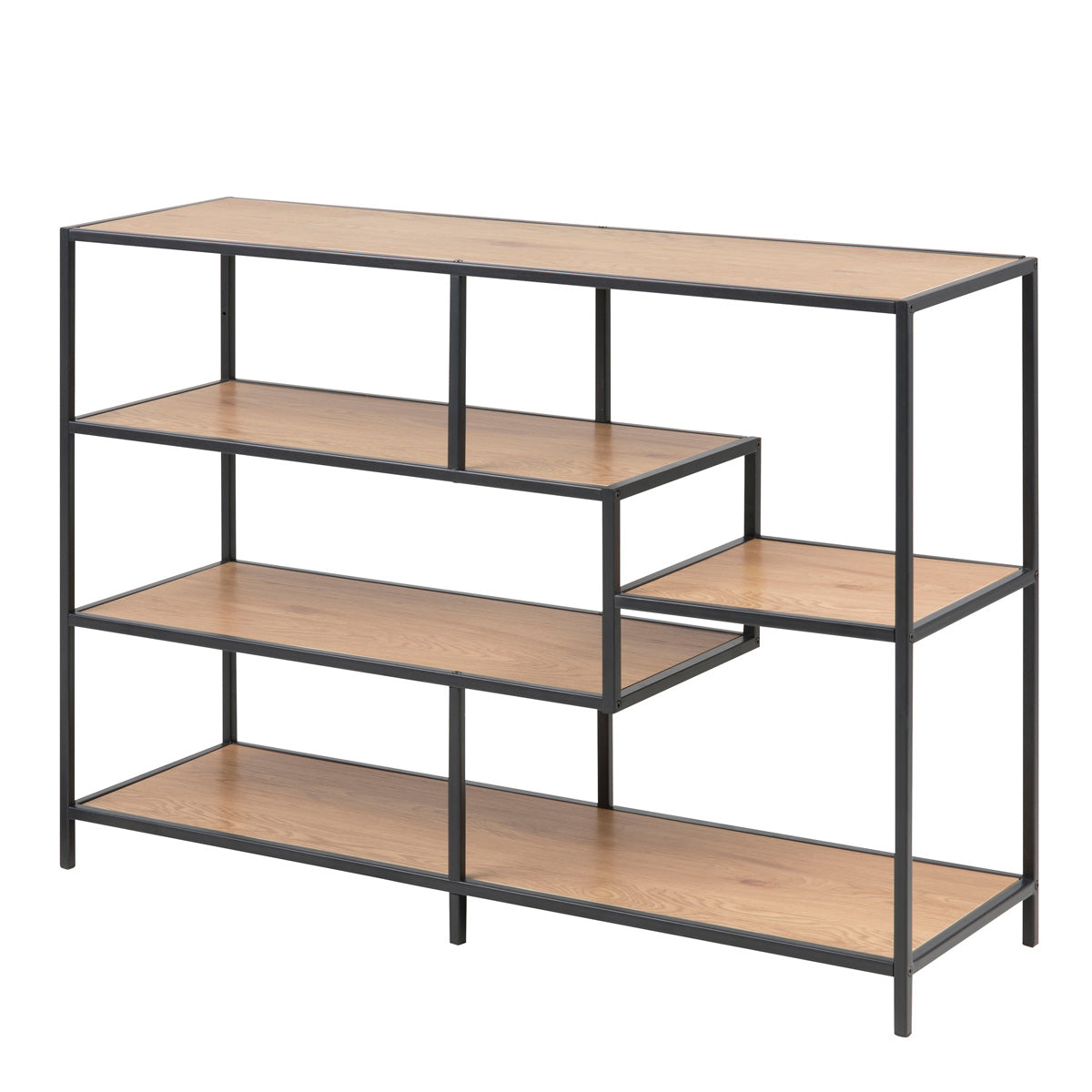 Metal Bookcase Wide in Black With 4 Shelves - Seaford
