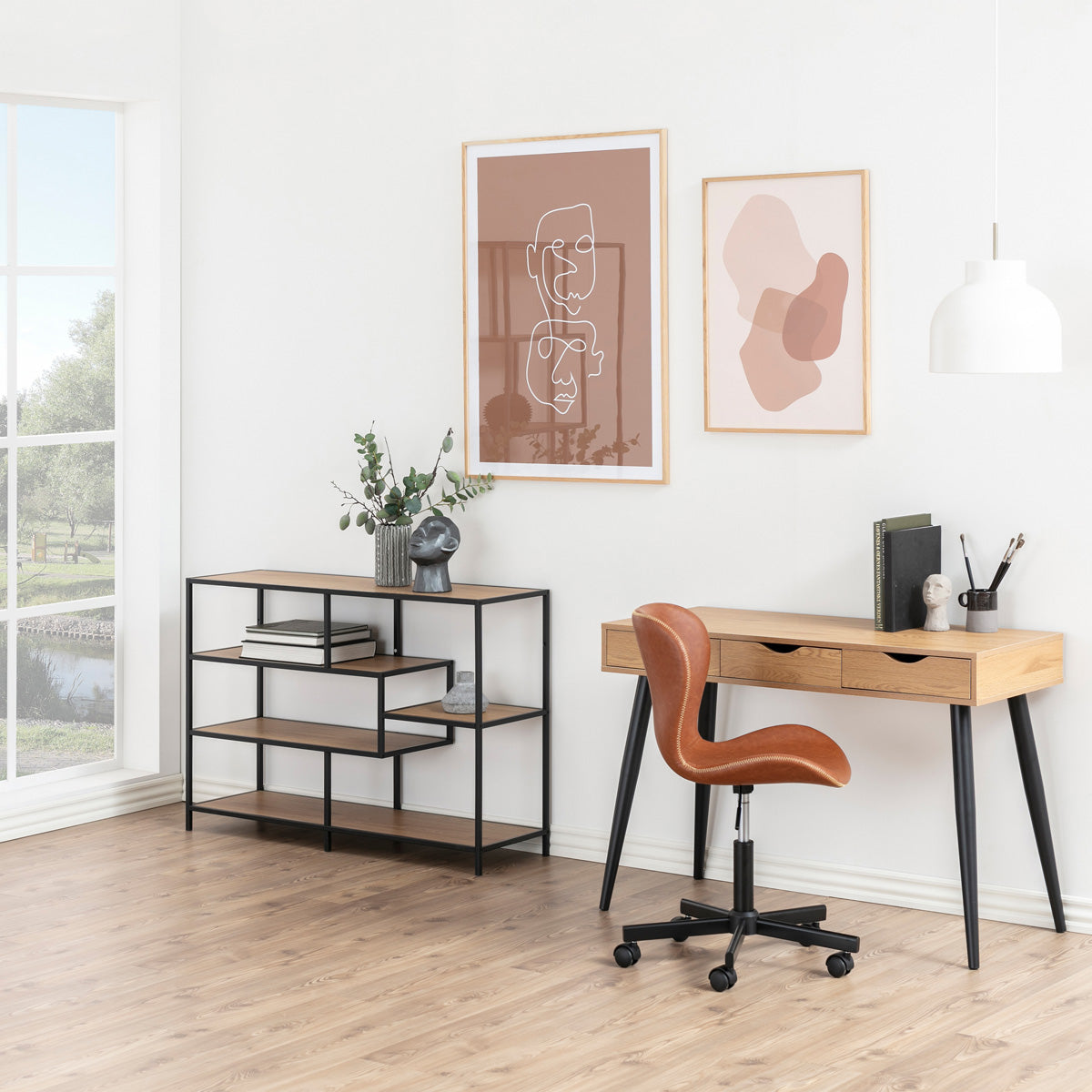 Metal Bookcase Wide in Black With 4 Shelves - Seaford