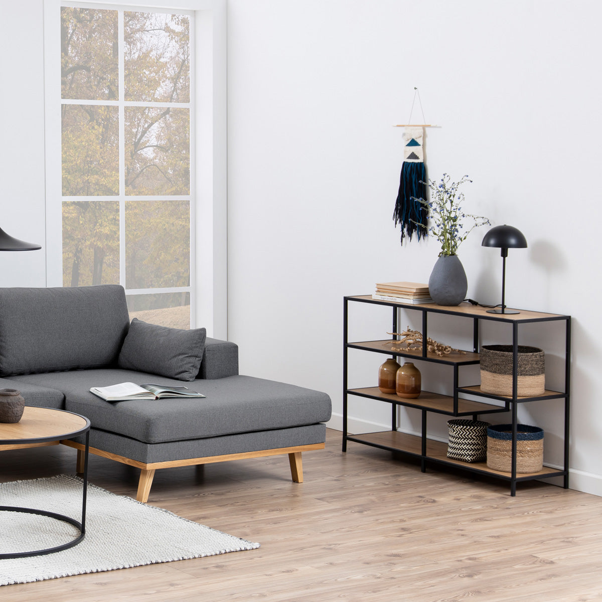 Metal Bookcase Wide in Black With 4 Shelves - Seaford