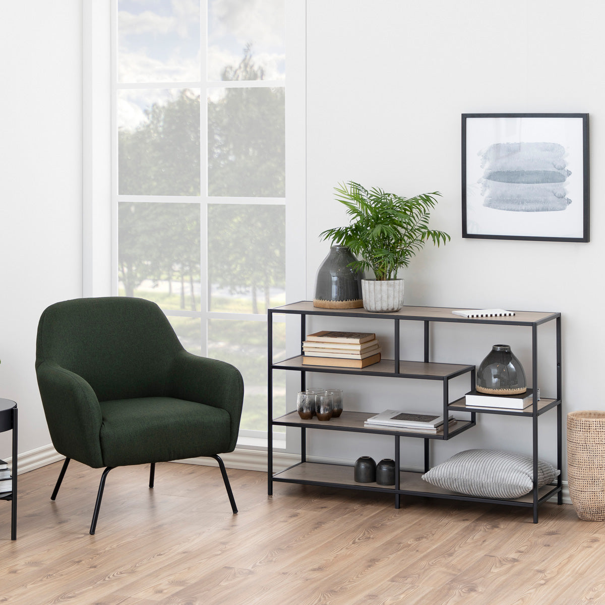 Metal Bookcase Wide in Black With 4 Shelves - Seaford