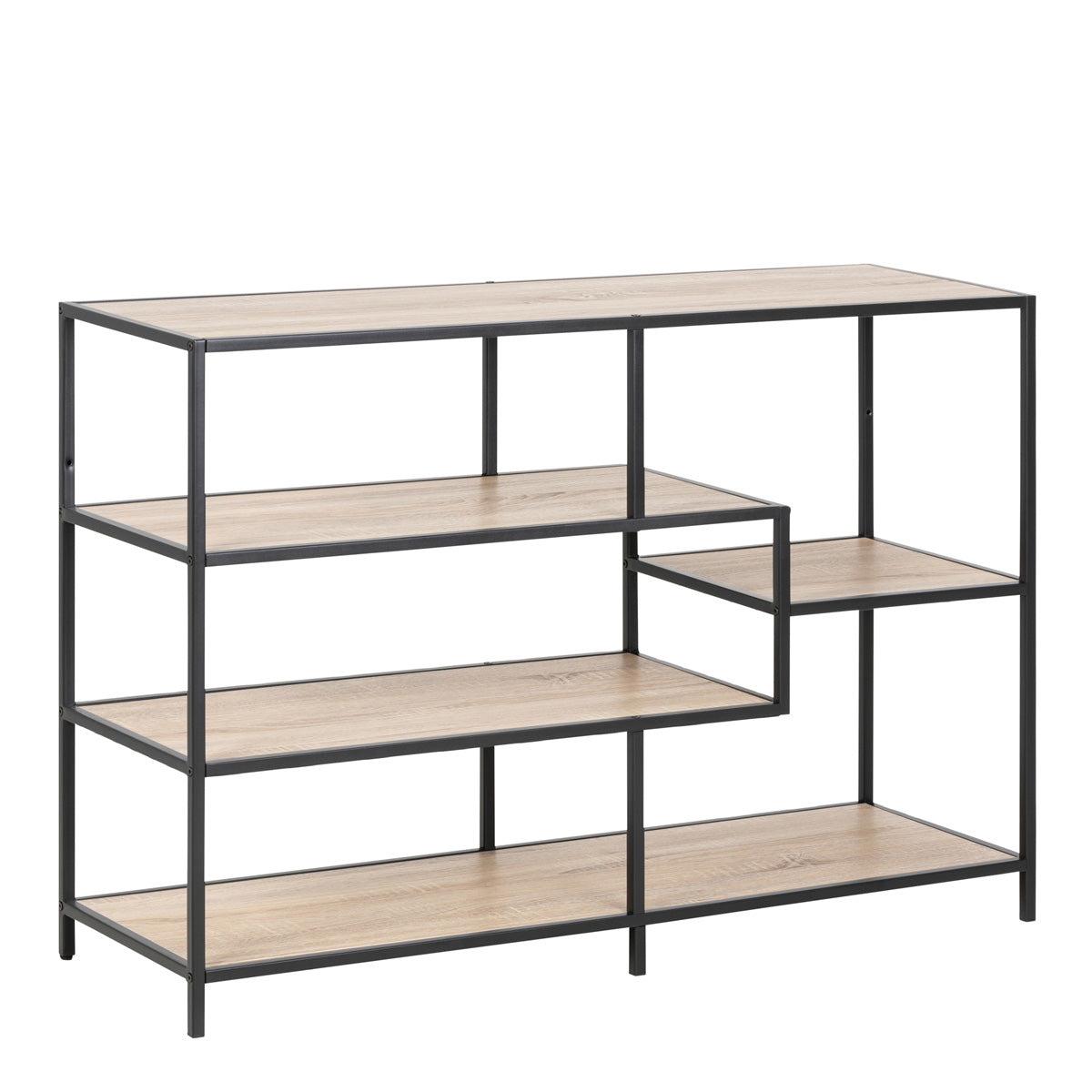 Metal Bookcase Wide in Black With 4 Shelves - Seaford