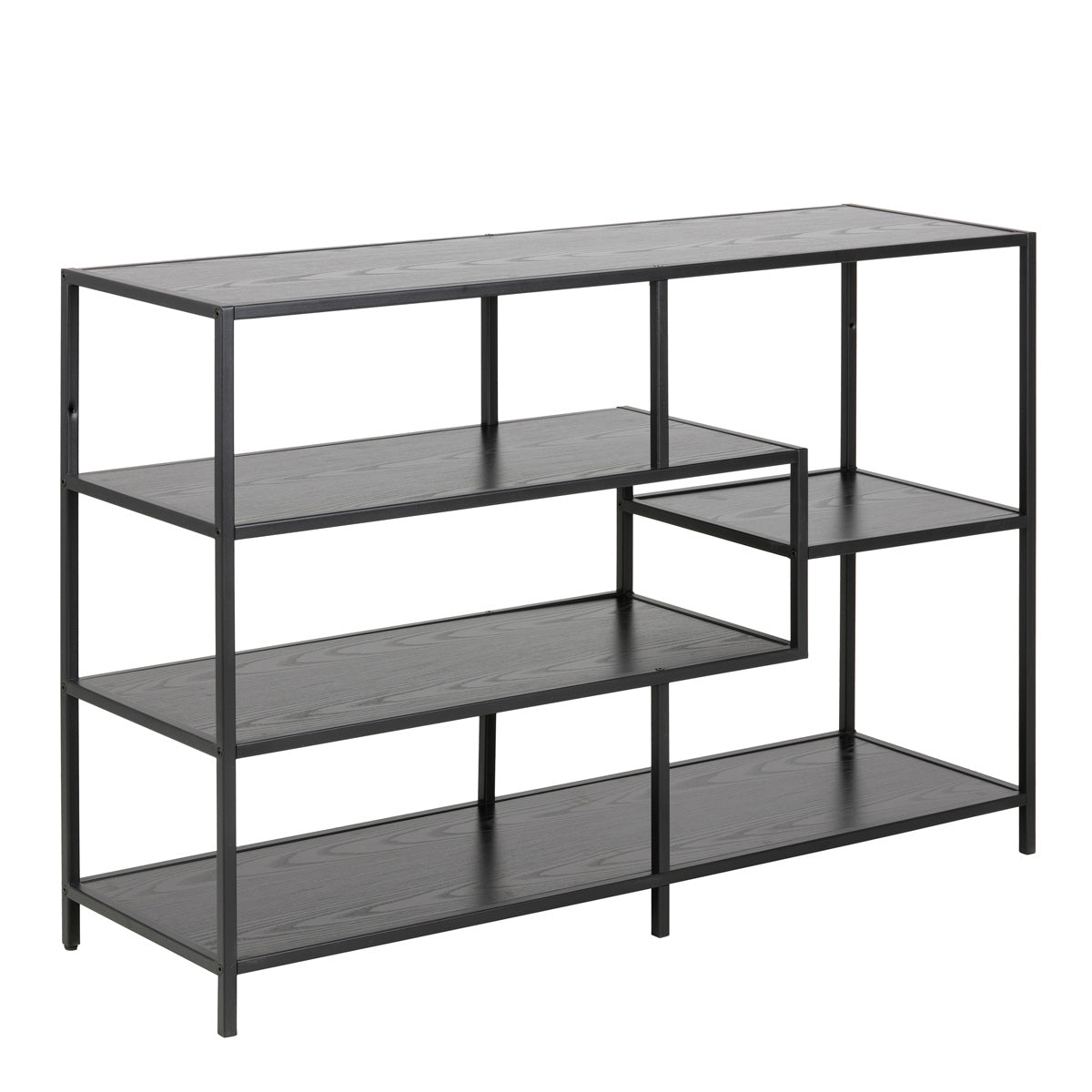 Metal Bookcase Wide in Black With 4 Shelves - Seaford