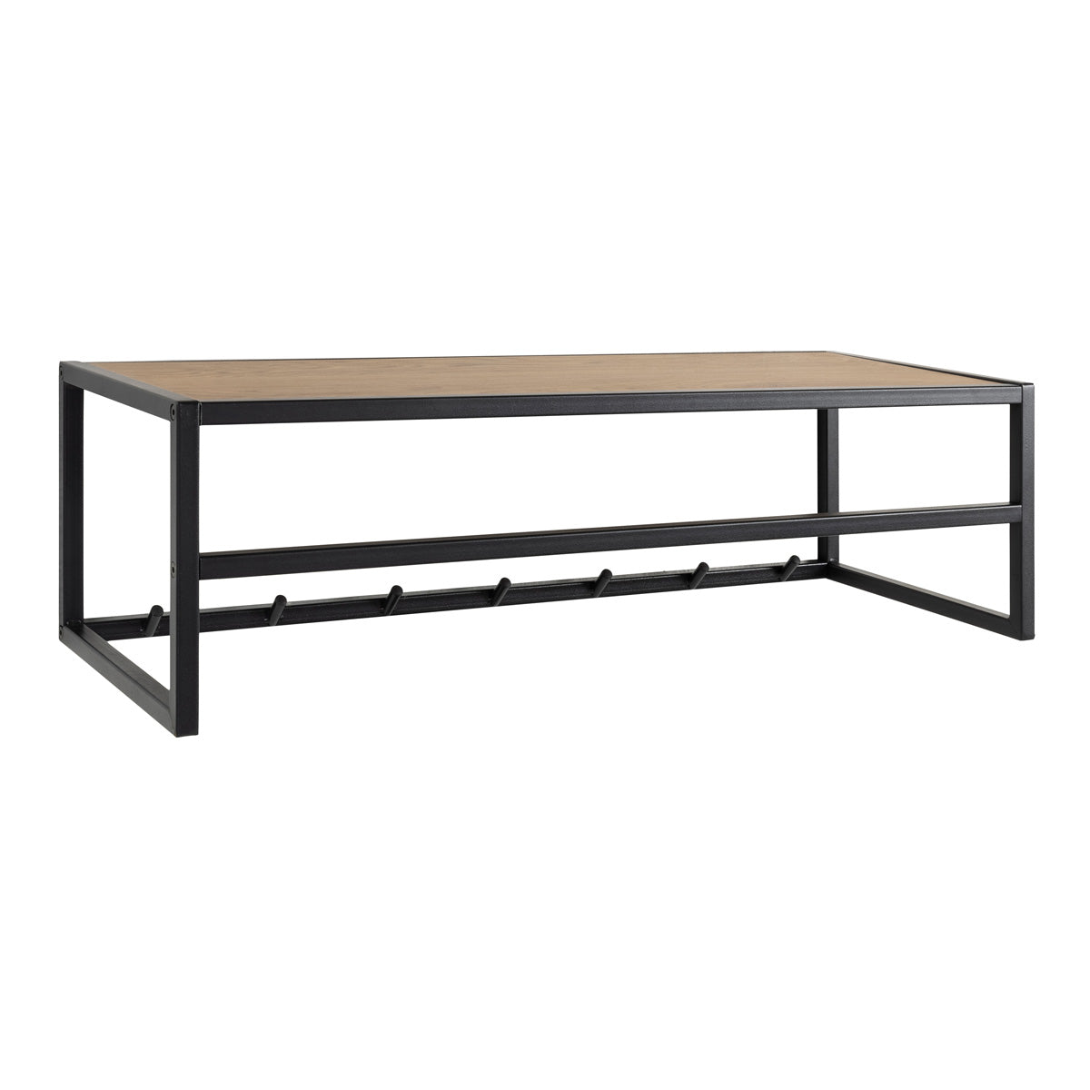 Metal Coat Rack in Black With Wooden Top - Seaford