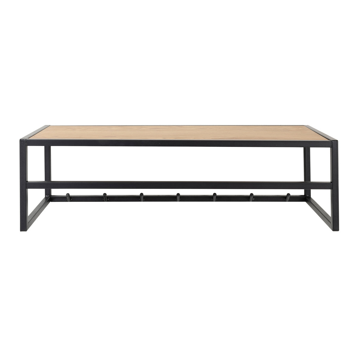 Metal Coat Rack in Black With Wooden Top - Seaford