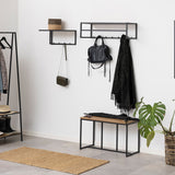 Metal Coat Rack in Black With Wooden Top - Seaford