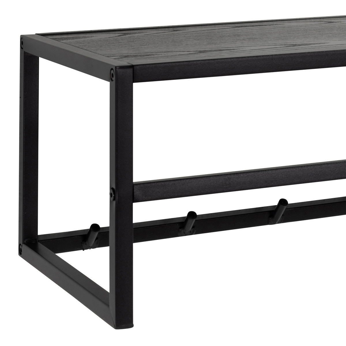 Metal Coat Rack in Black With Wooden Top - Seaford