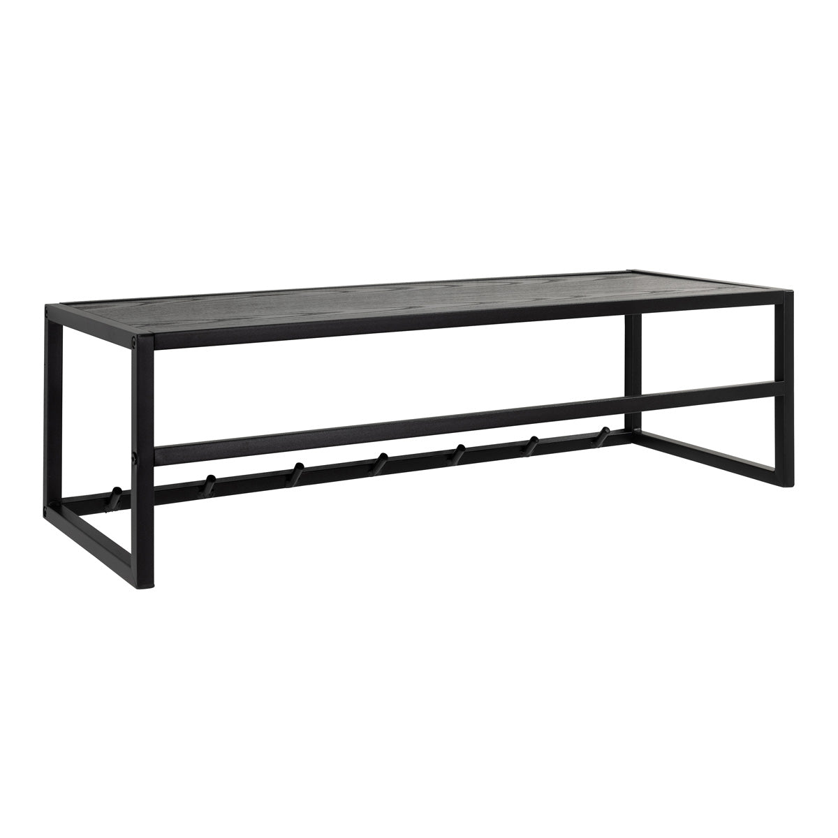 Metal Coat Rack in Black With Wooden Top - Seaford