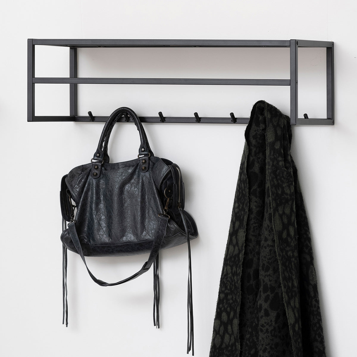 Metal Coat Rack in Black With Wooden Top - Seaford