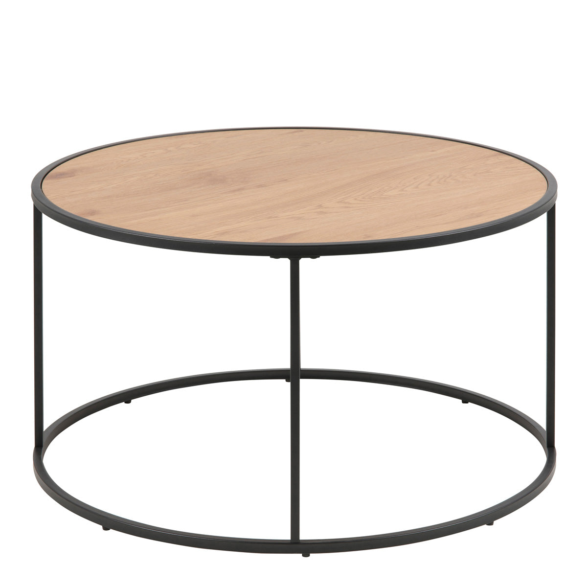 Metal Coffee Table Round in Black With Wooden Top - Seaford