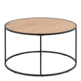 Metal Coffee Table Round in Black With Wooden Top - Seaford