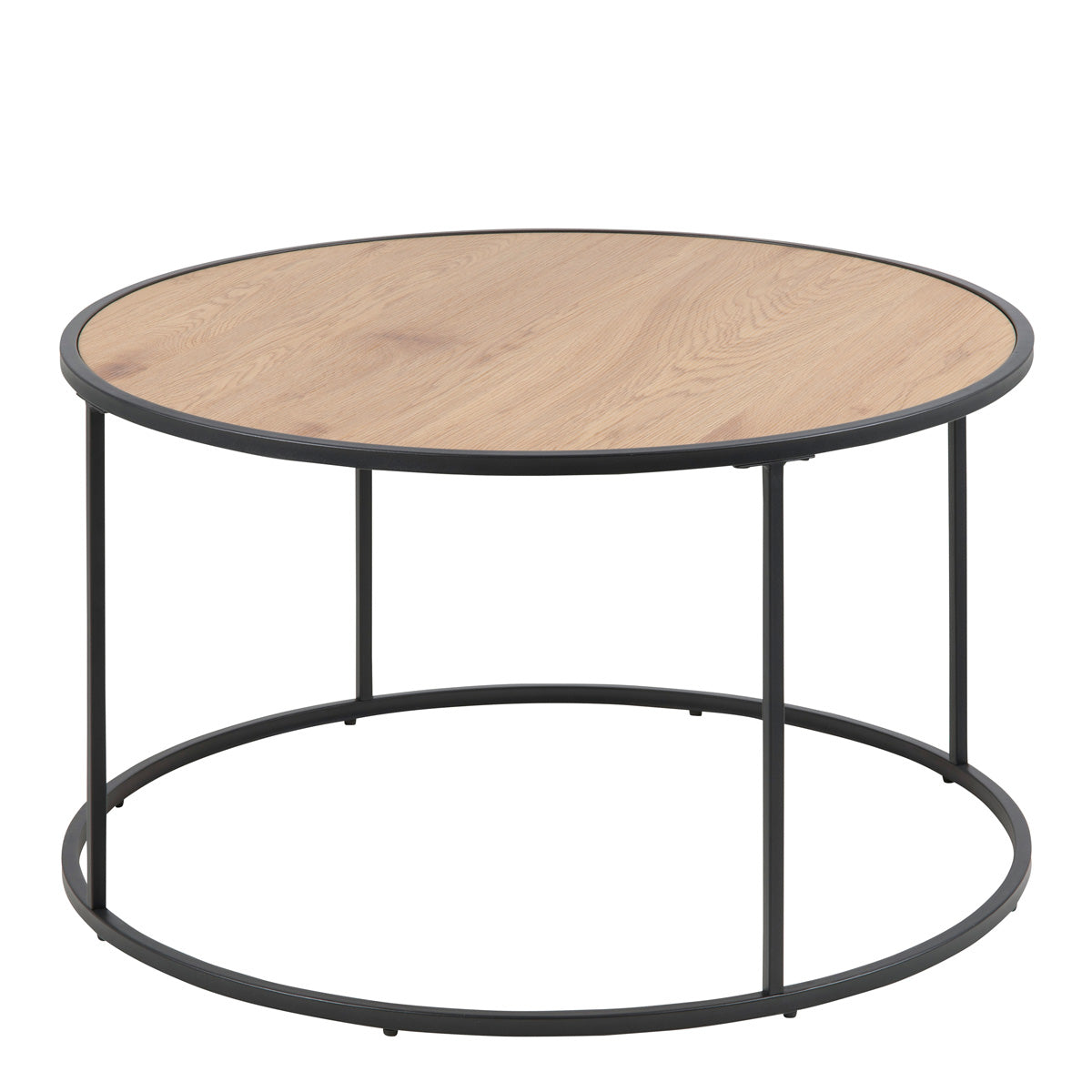 Metal Coffee Table Round in Black With Wooden Top - Seaford