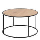 Metal Coffee Table Round in Black With Wooden Top - Seaford