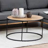 Metal Coffee Table Round in Black With Wooden Top - Seaford