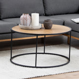 Metal Coffee Table Round in Black With Wooden Top - Seaford