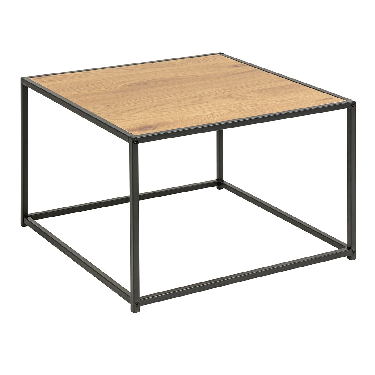 Metal Coffee Table Square in Black With Wooden Top - Seaford
