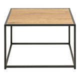Metal Coffee Table Square in Black With Wooden Top - Seaford
