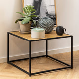 Metal Coffee Table Square in Black With Wooden Top - Seaford