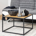Metal Coffee Table Square in Black With Wooden Top - Seaford