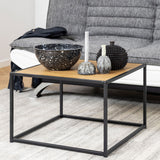 Metal Coffee Table Square in Black With Wooden Top - Seaford