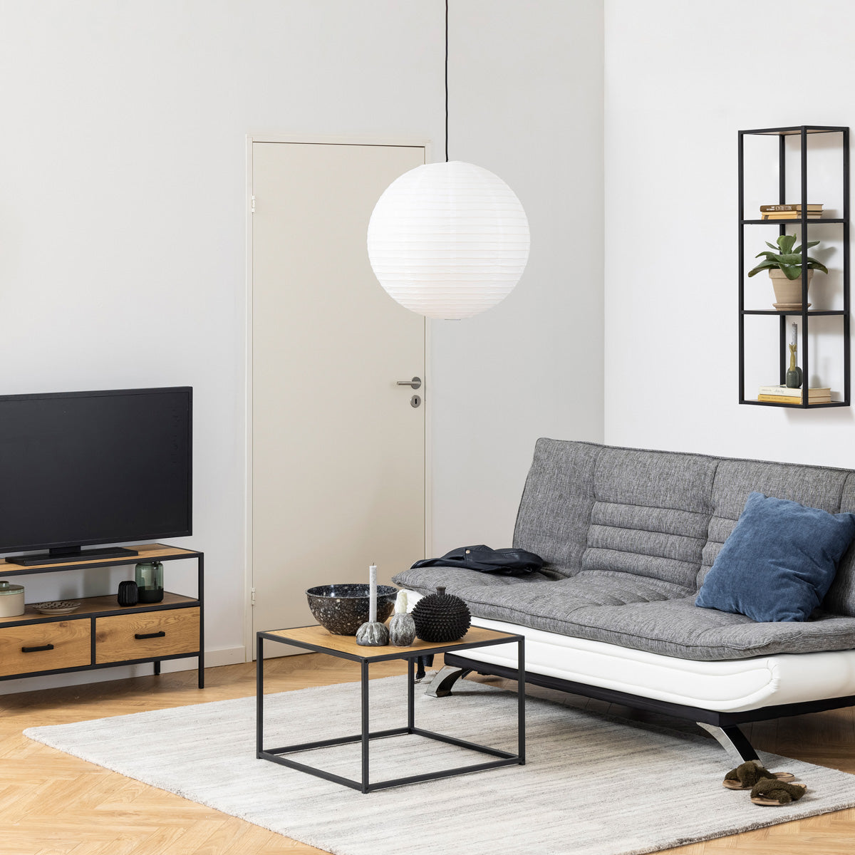 Metal Coffee Table Square in Black With Wooden Top - Seaford
