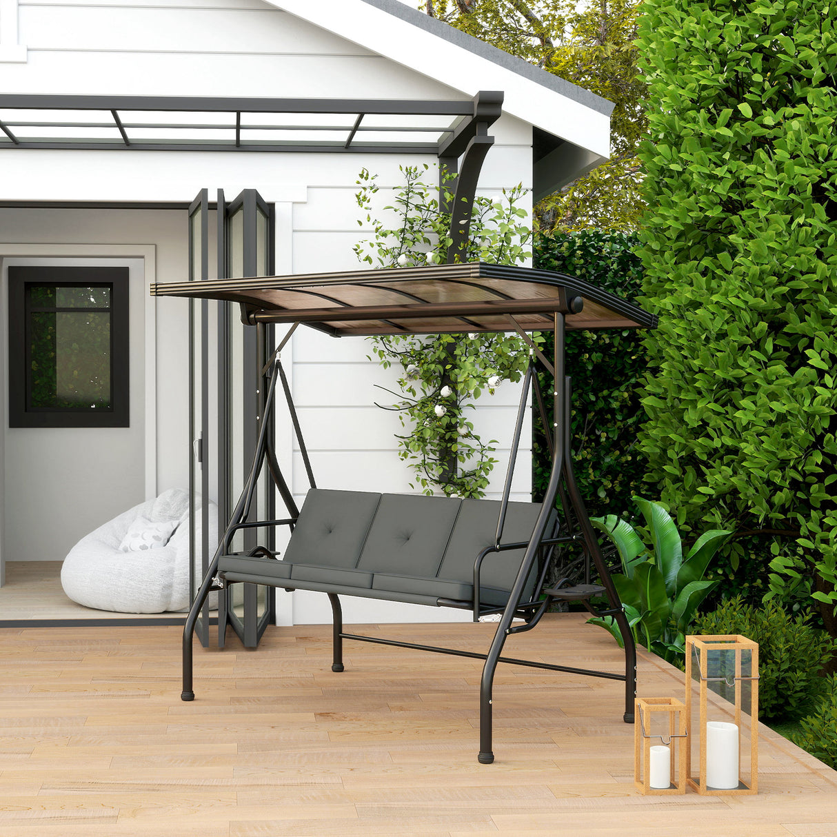 Metal Convertible 3 Seater Garden Swing Bench Bed - Velmora