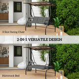 Metal Convertible 3 Seater Garden Swing Bench Bed - Velmora