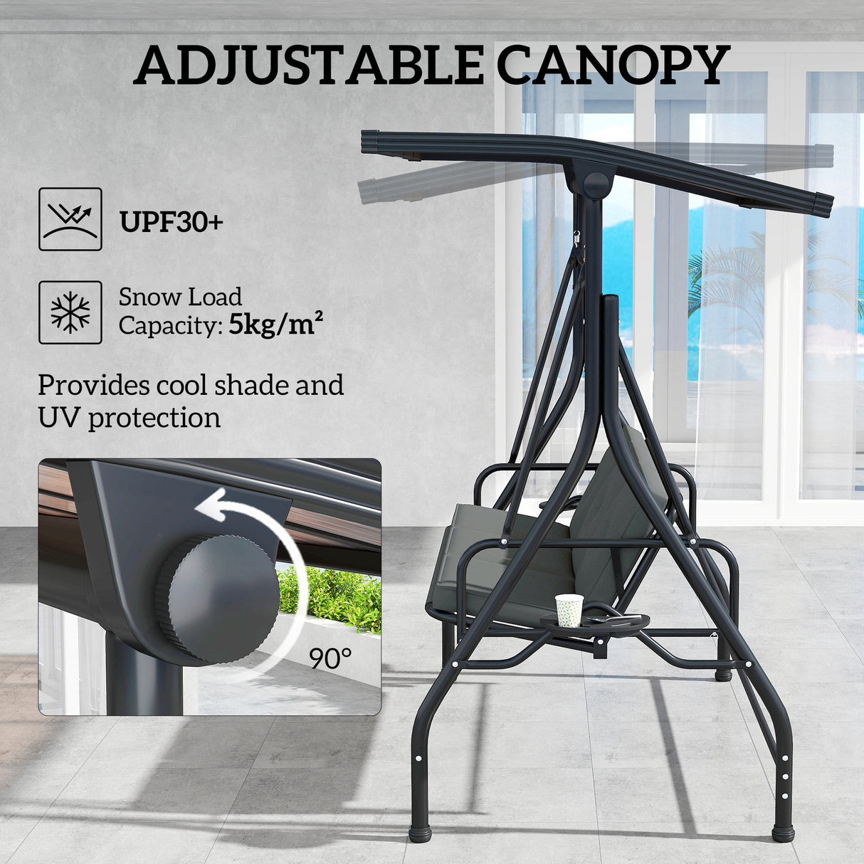 Metal Convertible 3 Seater Garden Swing Bench Bed - Velmora
