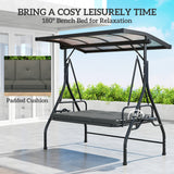 Metal Convertible 3 Seater Garden Swing Bench Bed - Velmora
